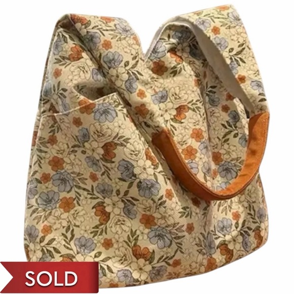 AJ SouthernCharm Handbags - 🌸 Vintage-Inspired Floral Canvas Hobo Shoulder Bag w/ Faux Leather Strap